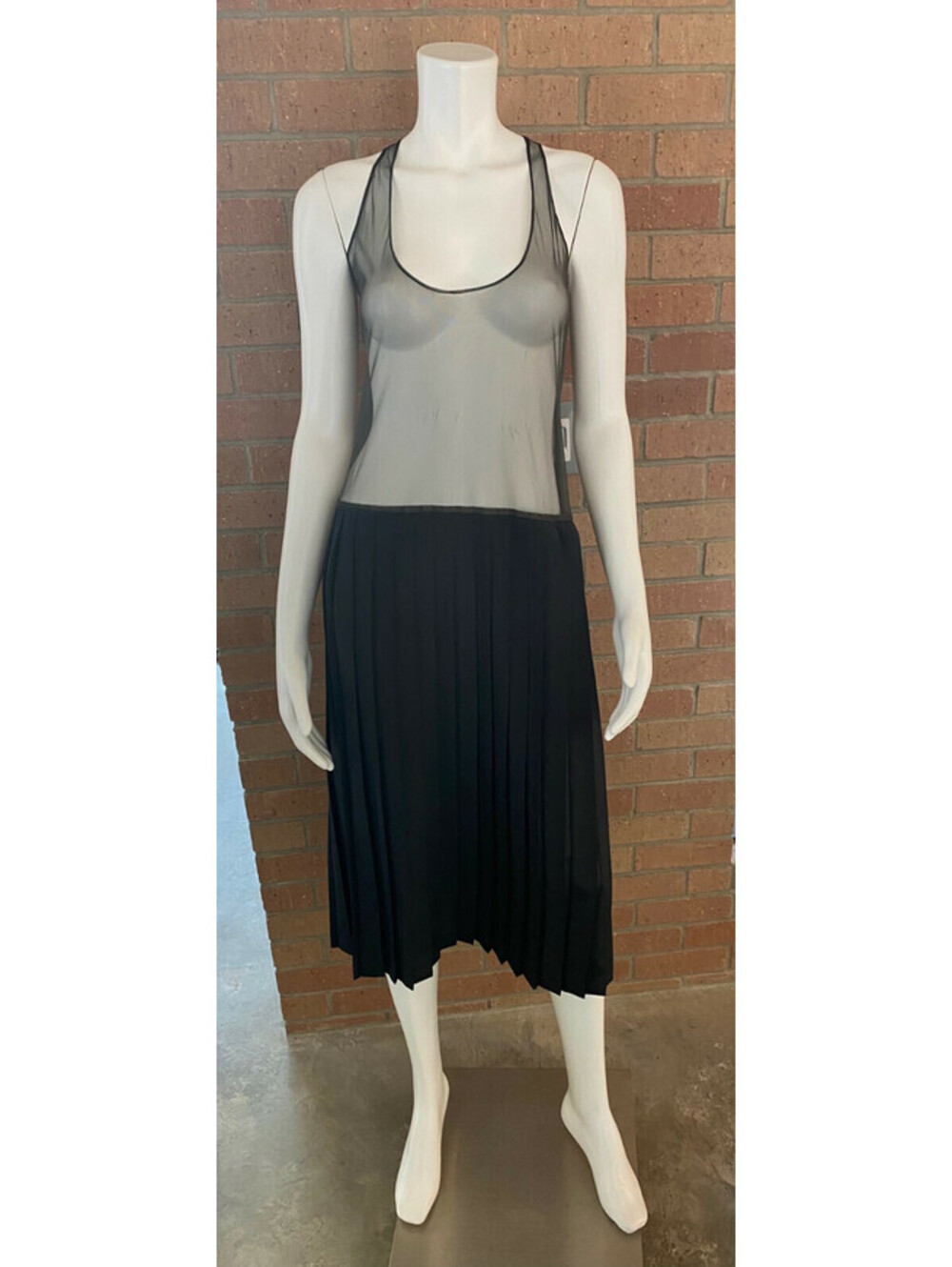 Womens VINTAGE JONATHAN MARTIN PLEATED MINI DRESS Sheer Torso BLACK Size 11/12